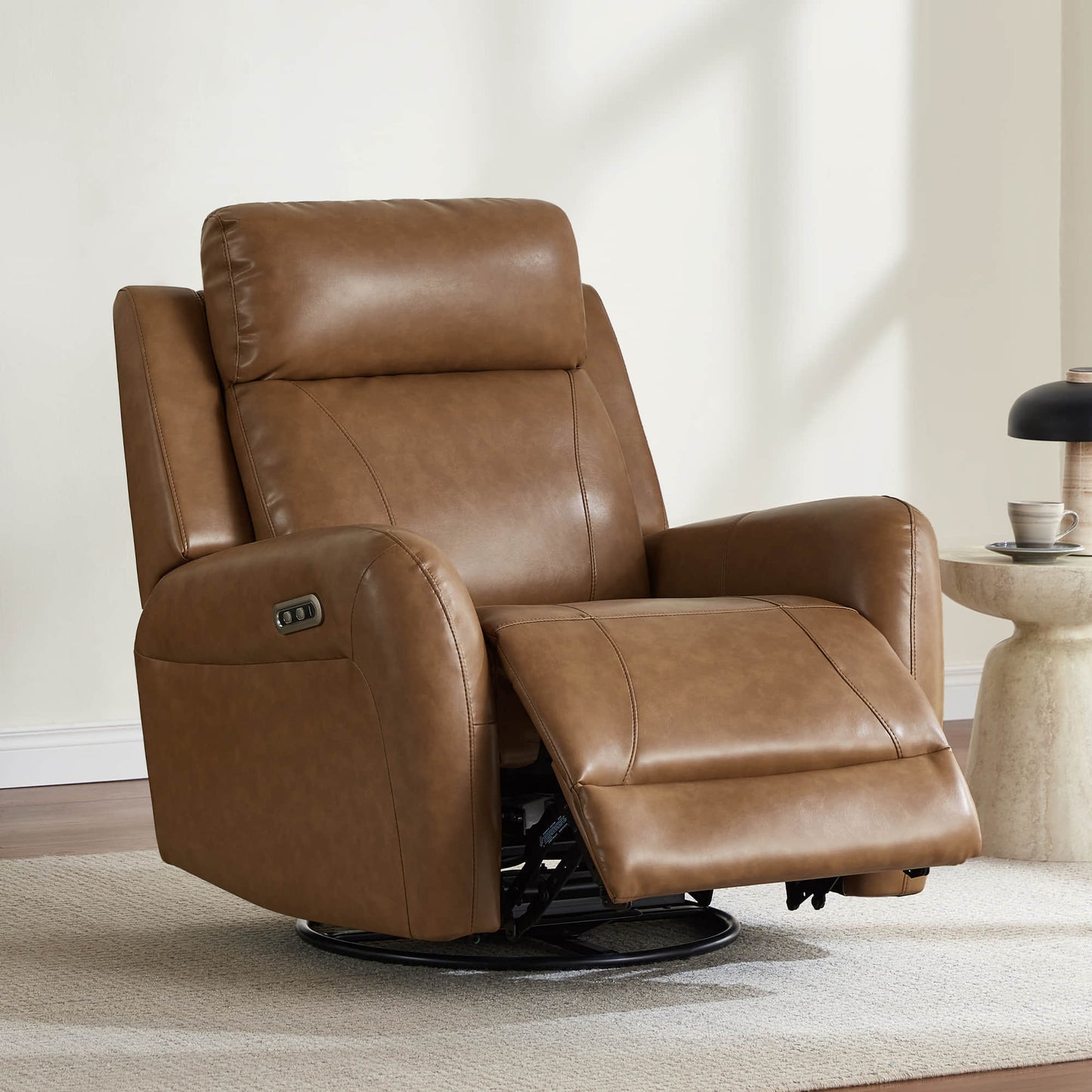 Swivel Glider Recliner in Genuine Leather with Power Function
