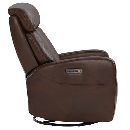 Swivel Glider Recliner in Genuine Leather with Power Lumbar