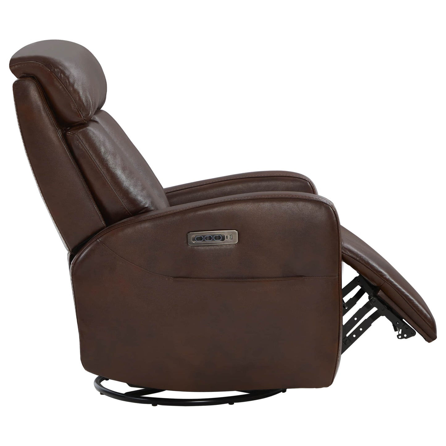 Swivel Glider Recliner in Genuine Leather with Power Lumbar