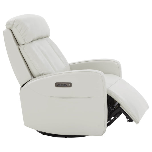 Swivel Glider Recliner in Genuine Leather with Power Lumbar