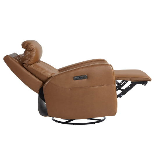 Swivel Glider Recliner in Genuine Leather with Power Lumbar
