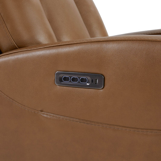 Swivel Glider Recliner in Genuine Leather with Power Lumbar