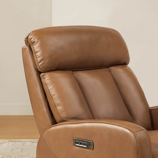 Swivel Glider Recliner in Genuine Leather with Power Lumbar