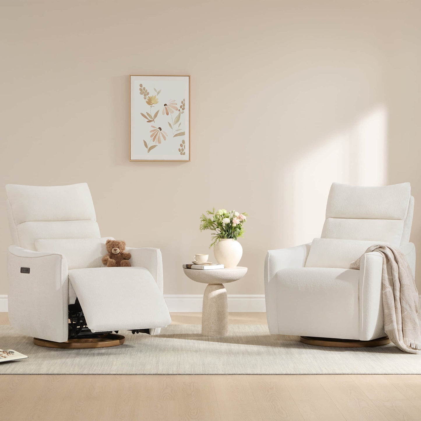 Swivel Nursery Glider Recliner with Power Headrest