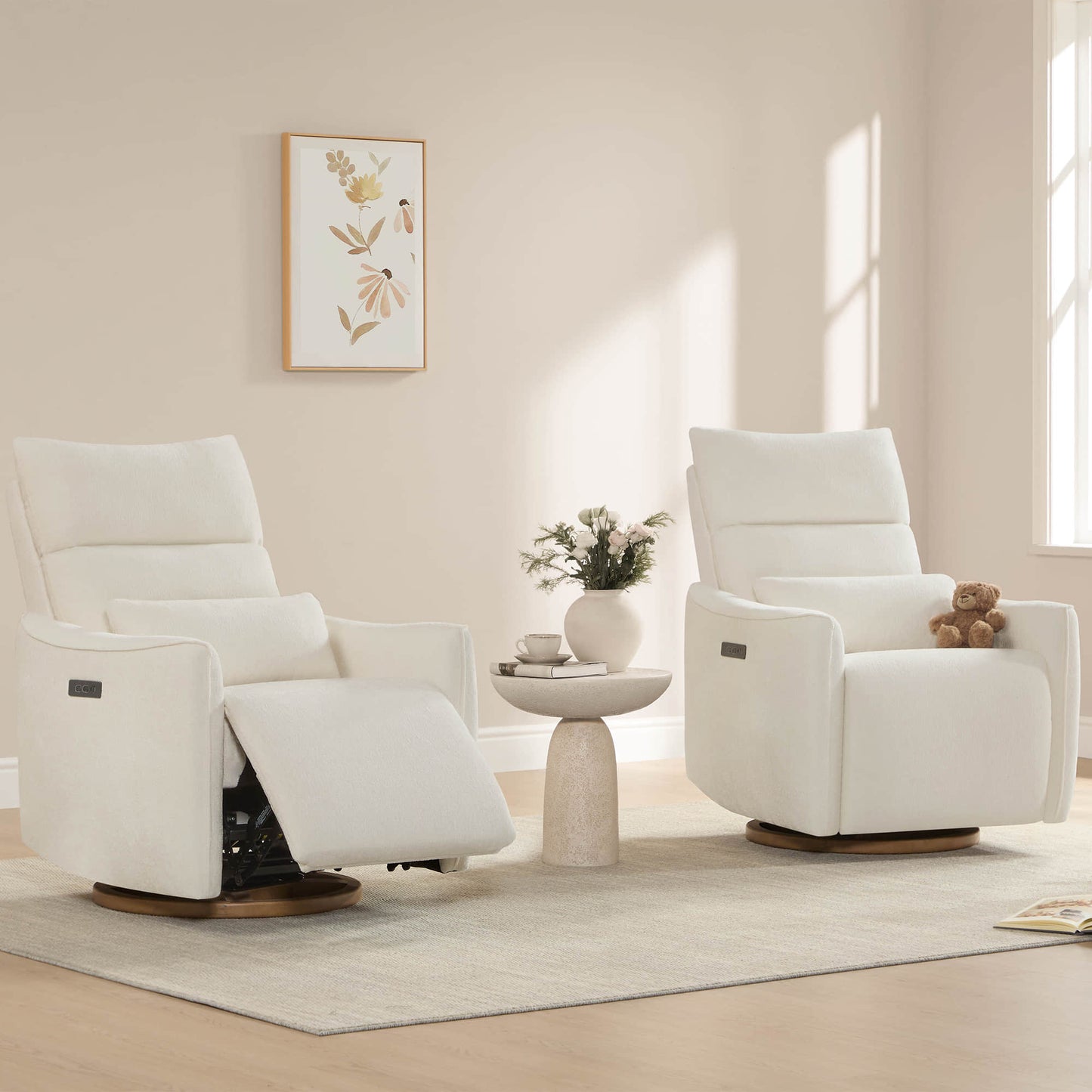 Swivel Nursery Glider Recliner with Power Headrest