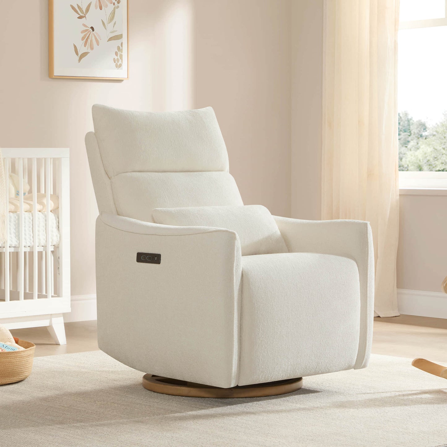 Swivel Nursery Glider Recliner with Power Headrest