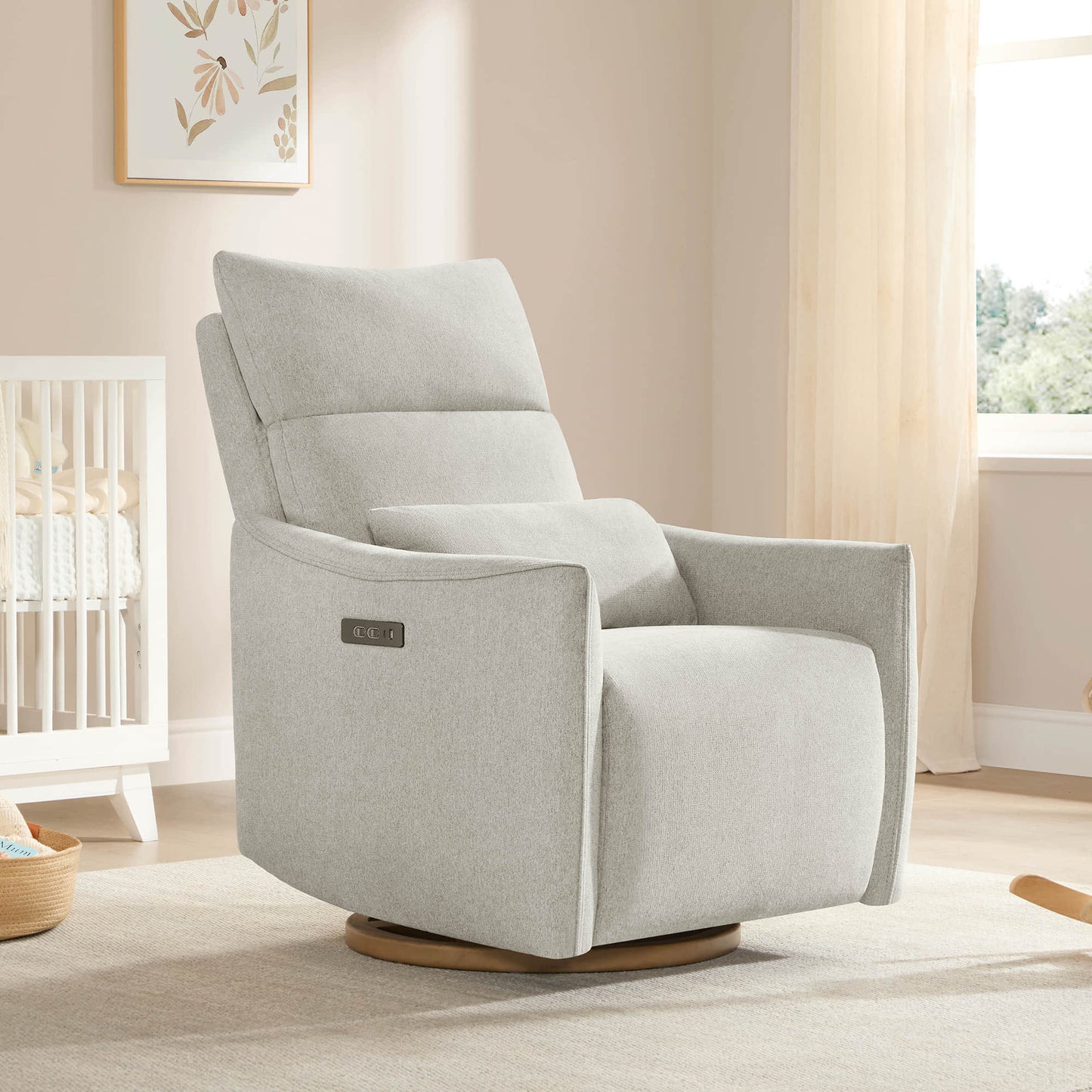 Swivel Nursery Glider Recliner with Power Headrest