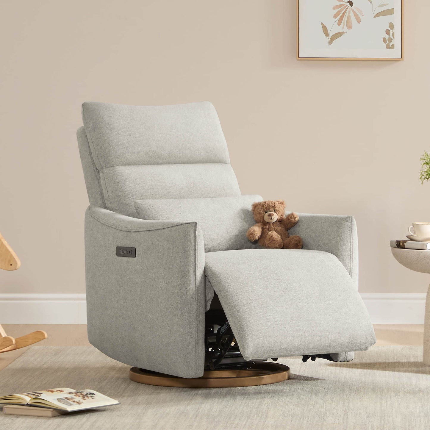 Swivel Nursery Glider Recliner with Power Headrest