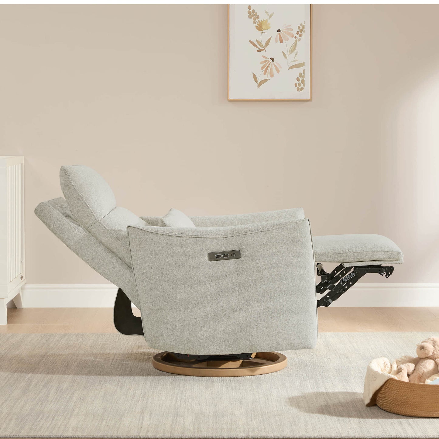 Swivel Nursery Glider Recliner with Power Headrest
