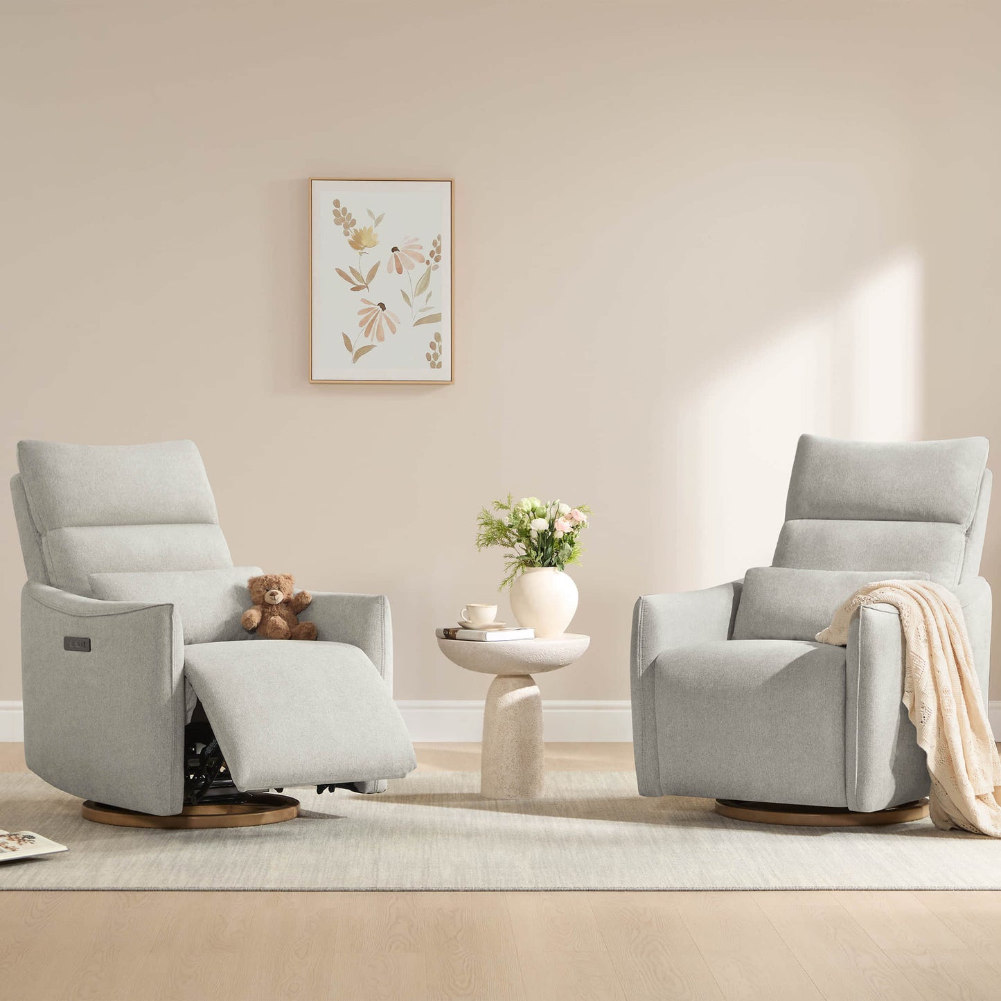 Swivel Nursery Glider Recliner with Power Headrest