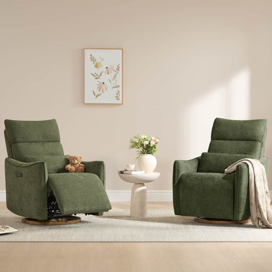Swivel Nursery Glider Recliner with Power Headrest