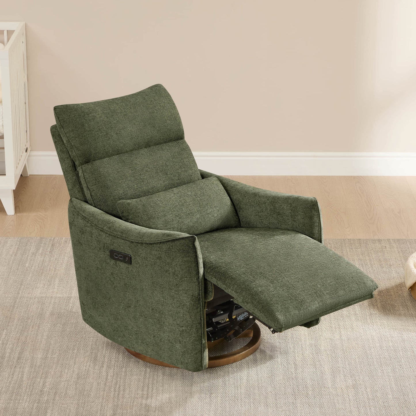 Swivel Nursery Glider Recliner with Power Headrest