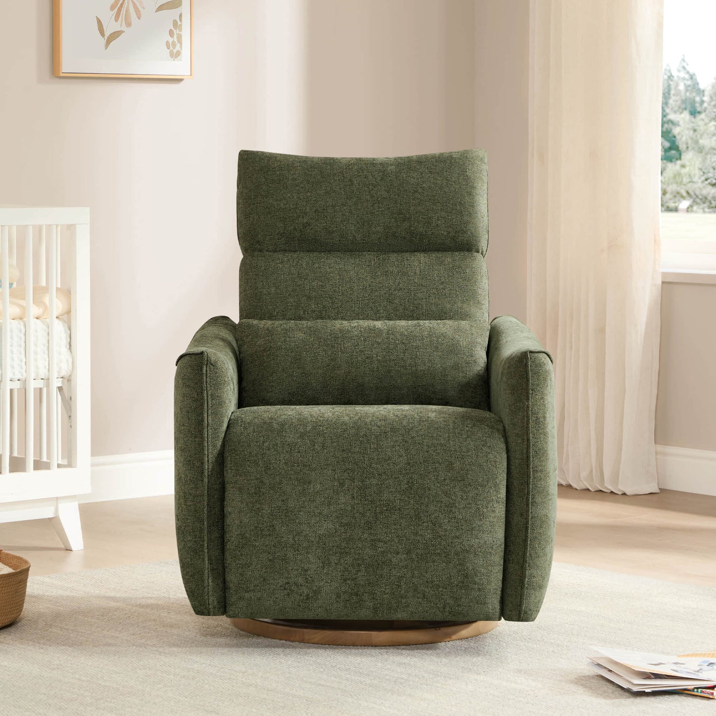 Swivel Nursery Glider Recliner with Power Headrest