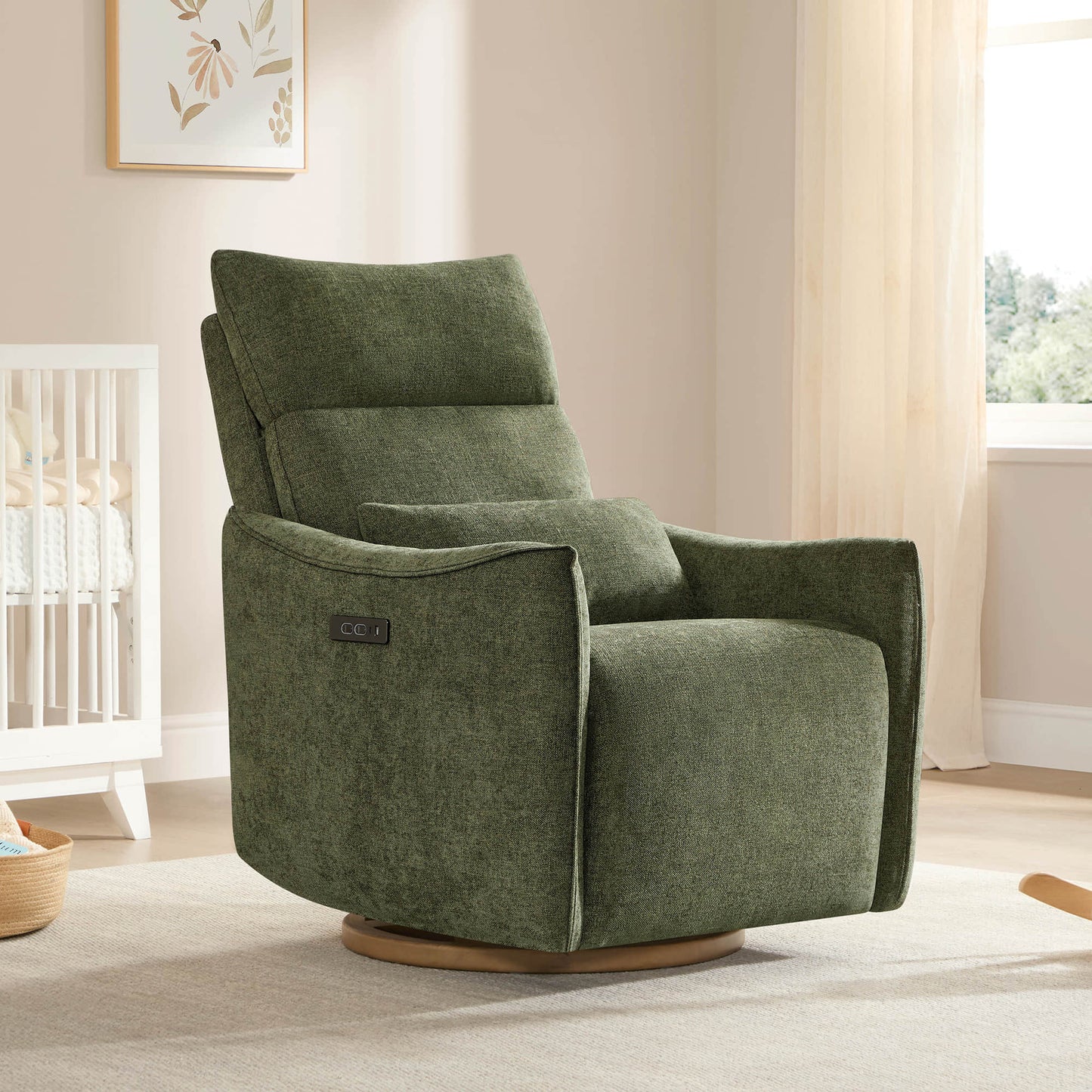 Swivel Nursery Glider Recliner with Power Headrest