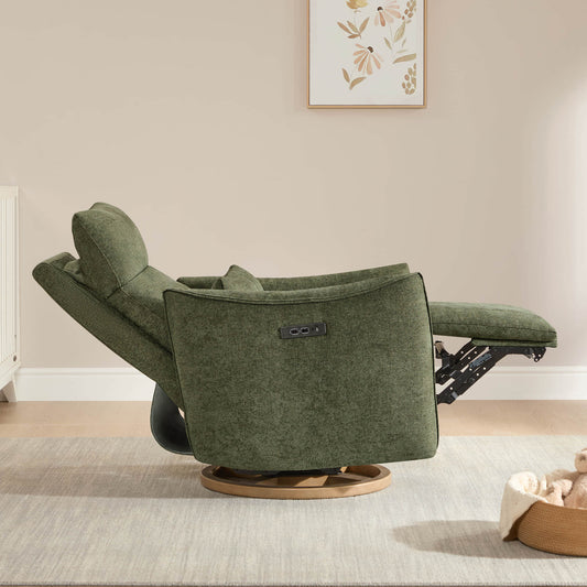 Swivel Nursery Glider Recliner with Power Headrest
