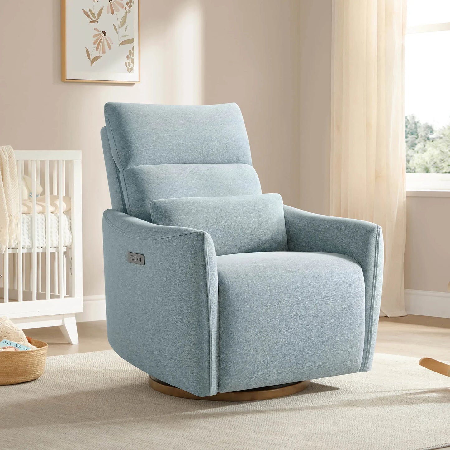 Swivel Nursery Glider Recliner with Power Headrest