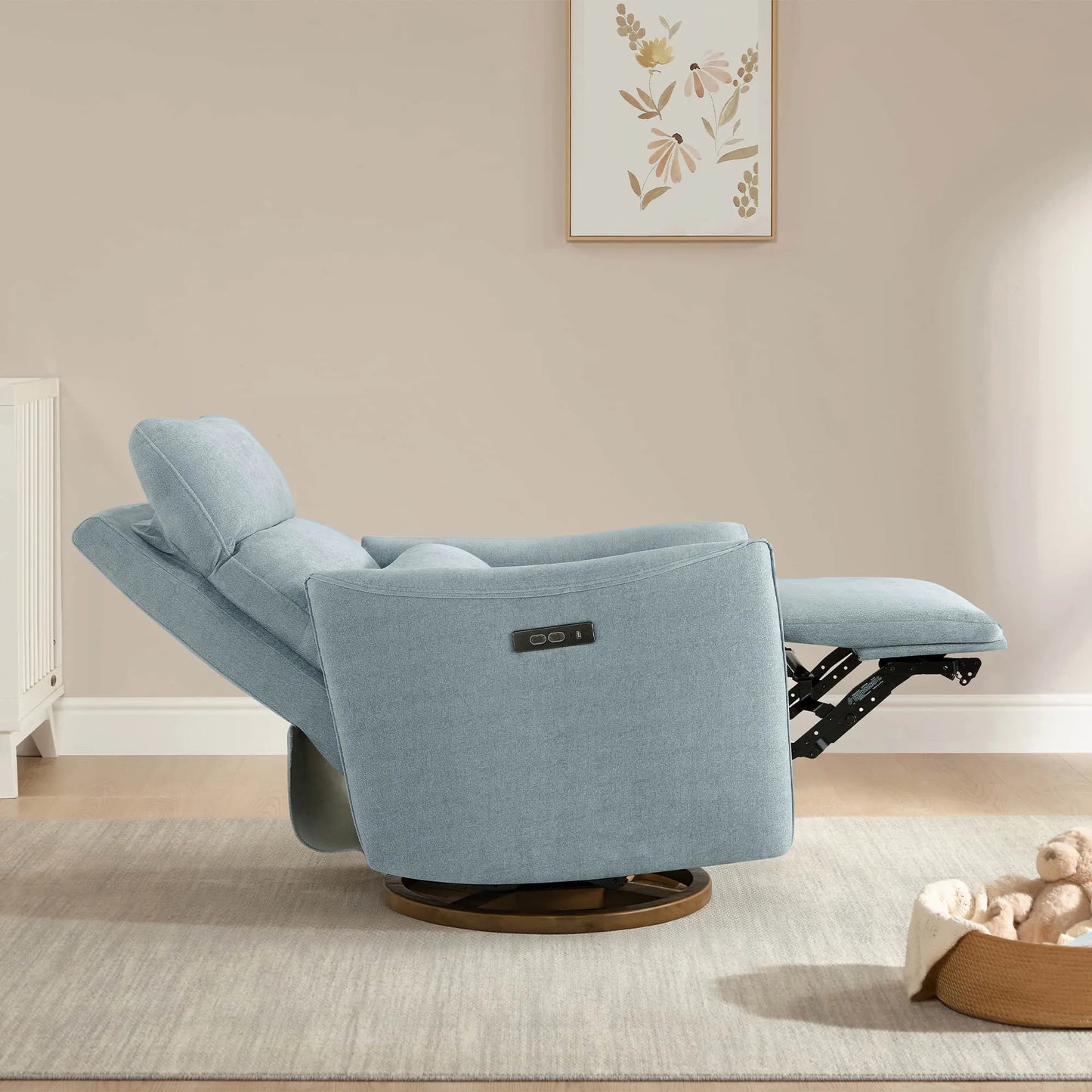 Swivel Nursery Glider Recliner with Power Headrest