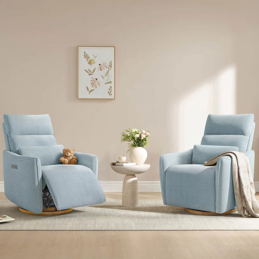 Swivel Nursery Glider Recliner with Power Headrest
