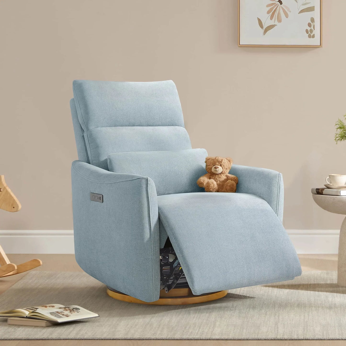 Swivel Nursery Glider Recliner with Power Headrest