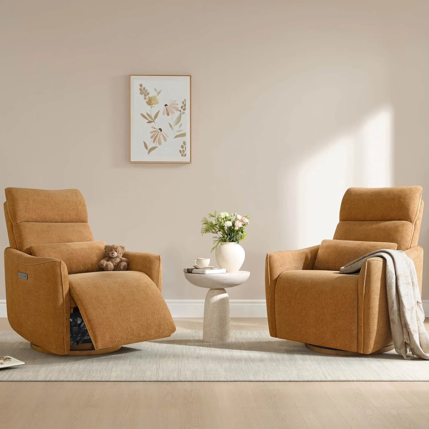 Swivel Nursery Glider Recliner with Power Headrest