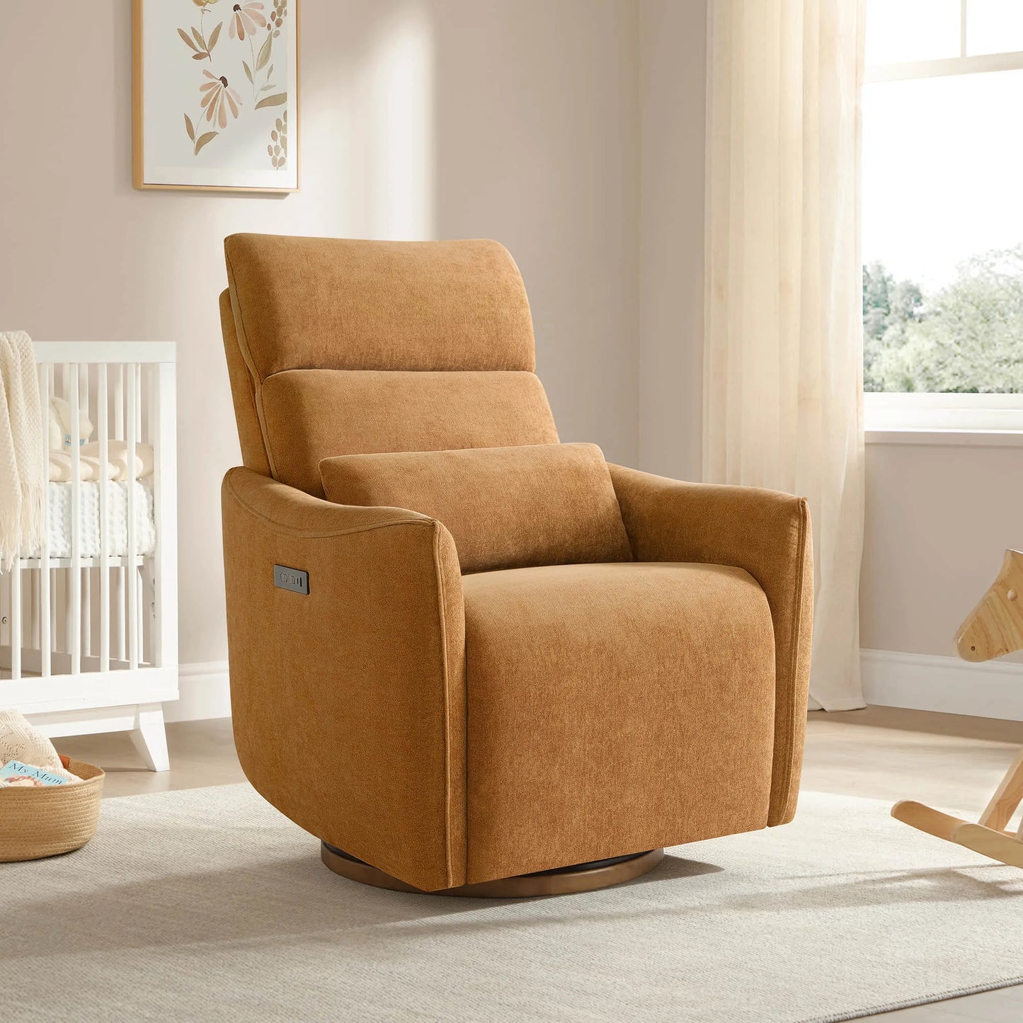 Swivel Nursery Glider Recliner with Power Headrest
