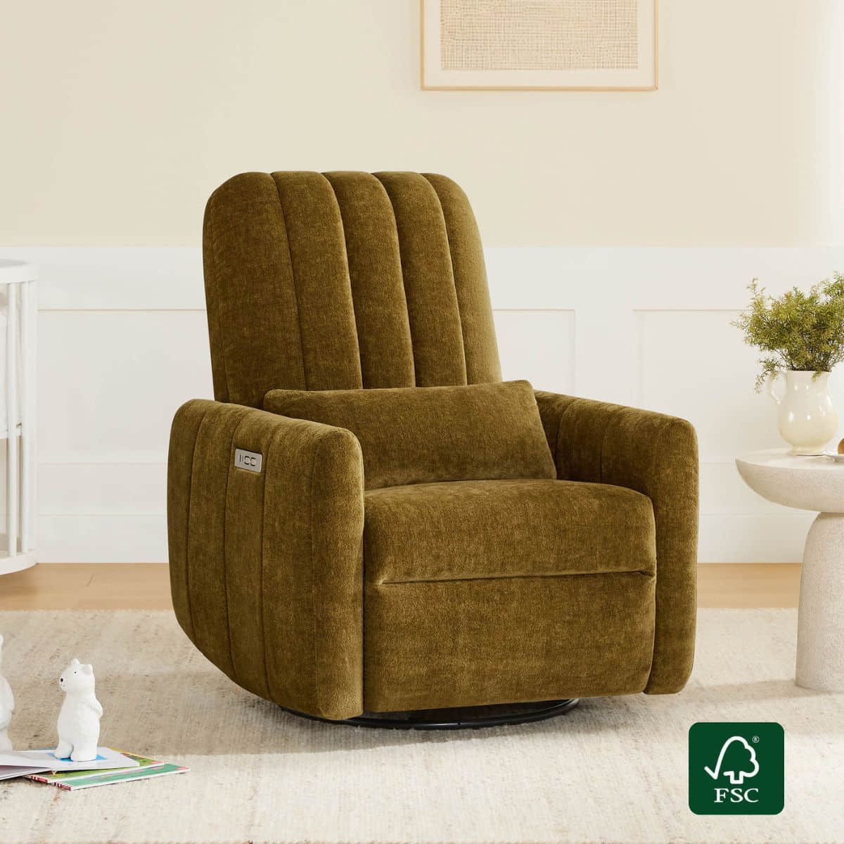 Swivel Nursery Glider Recliner with Shell Design