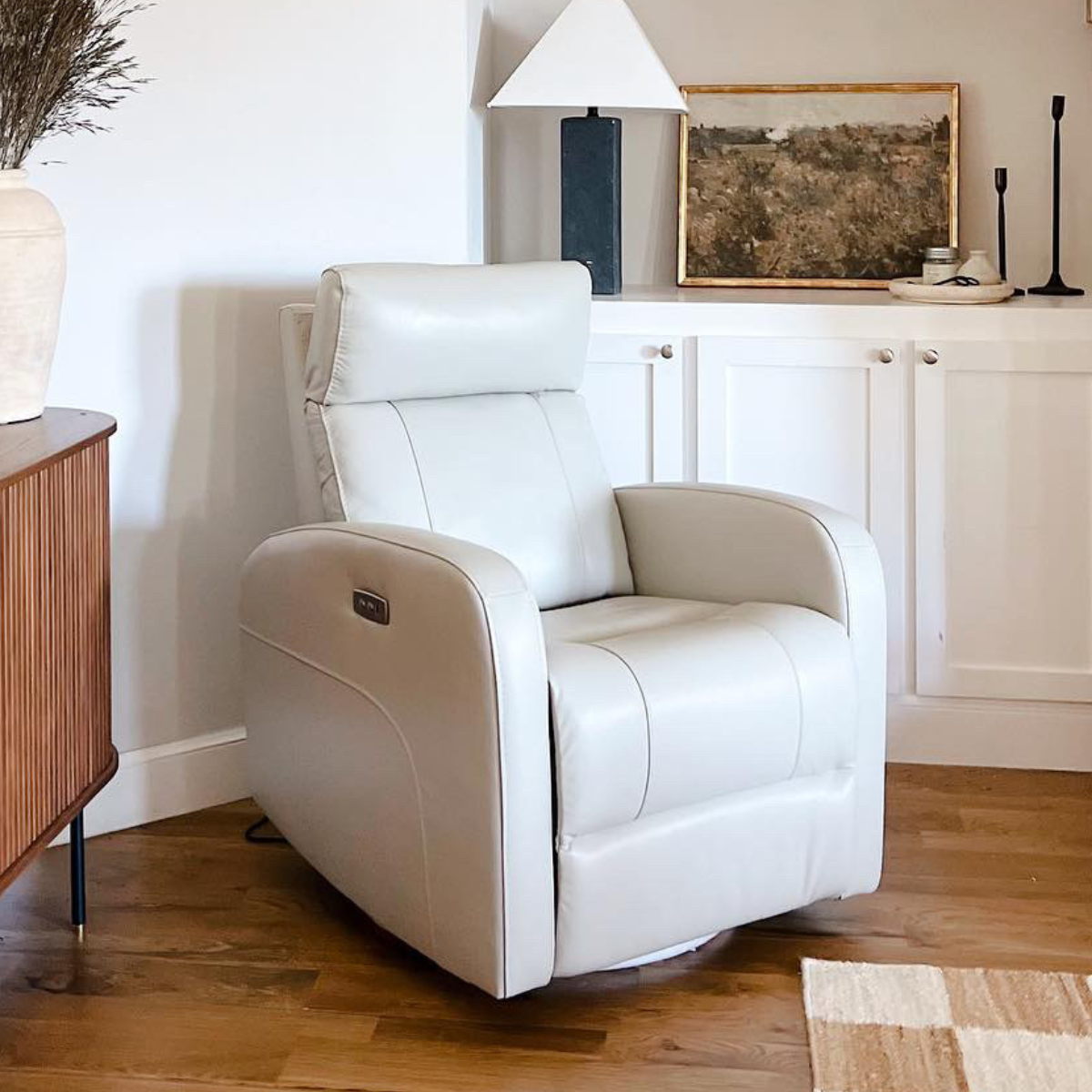 Swivel Recliner with Manual Headrest in Joy Fabric