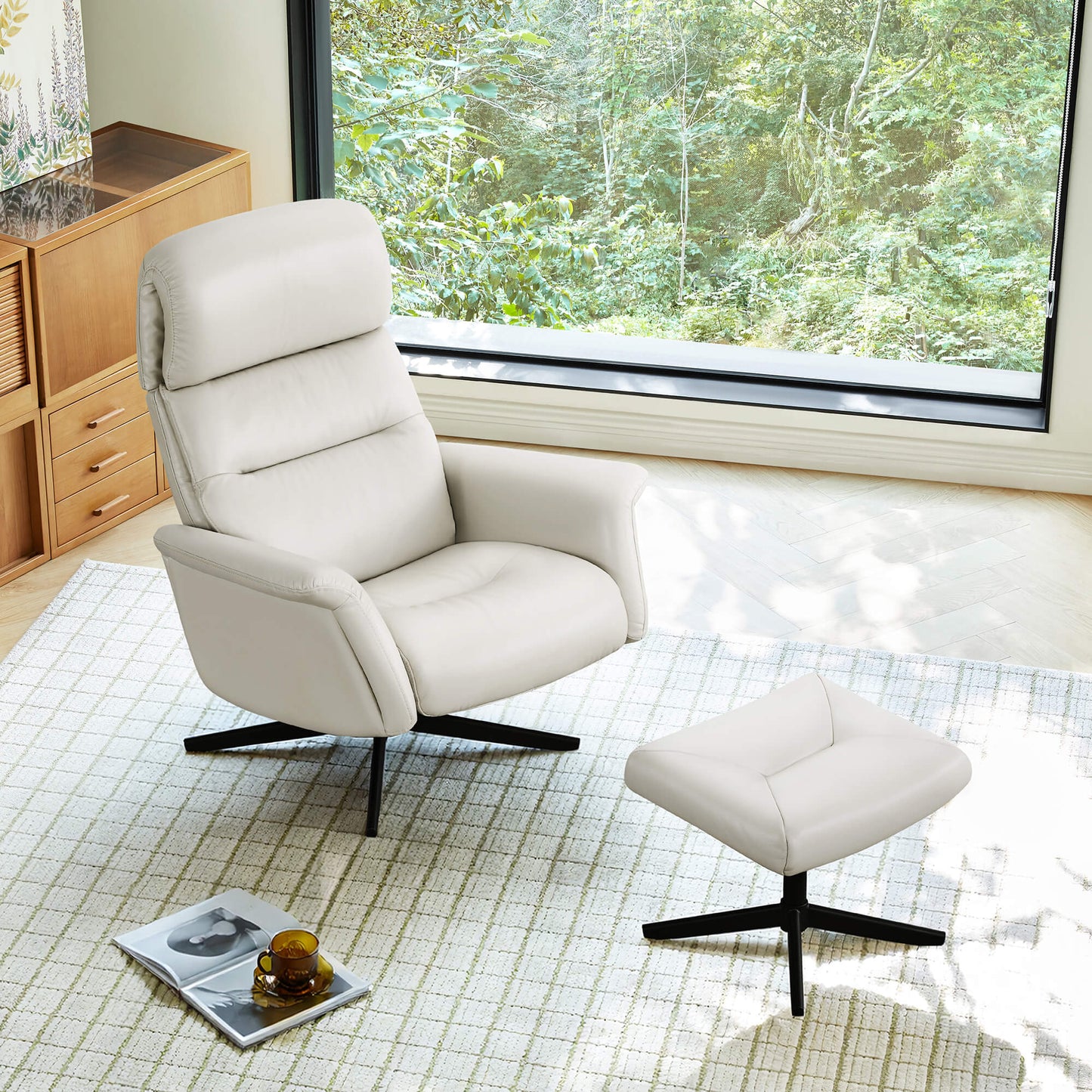 Swivel Reclining Chair & Ottoman in Genuine Leather
