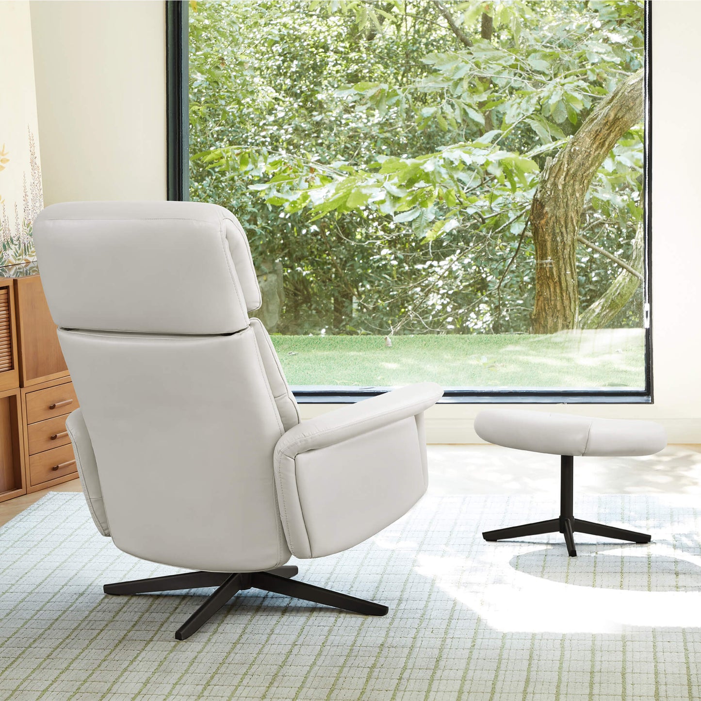 Swivel Reclining Chair & Ottoman in Genuine Leather