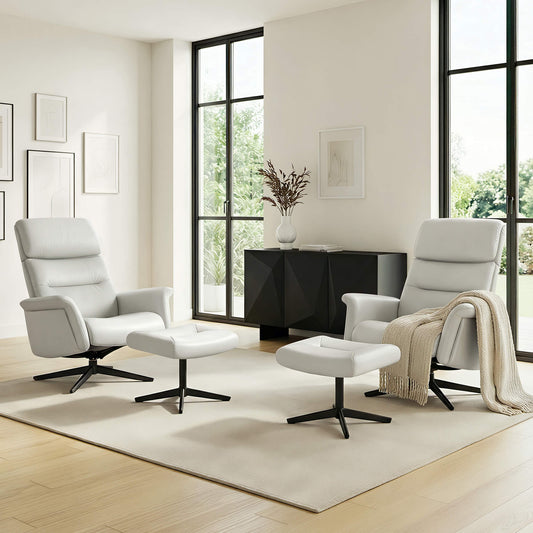 Swivel Reclining Chair & Ottoman in Genuine Leather