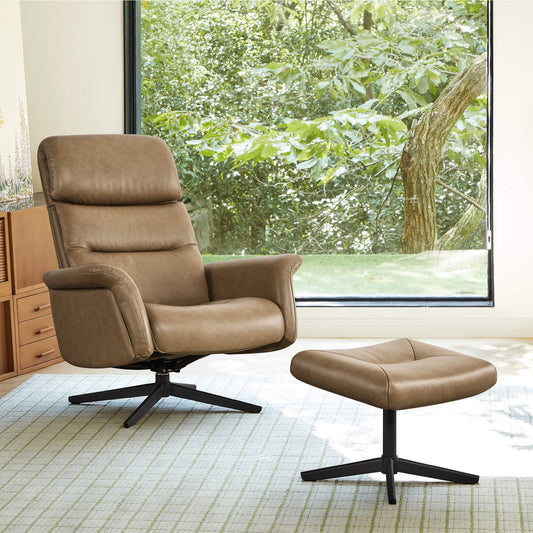 Swivel Reclining Chair & Ottoman in Genuine Leather