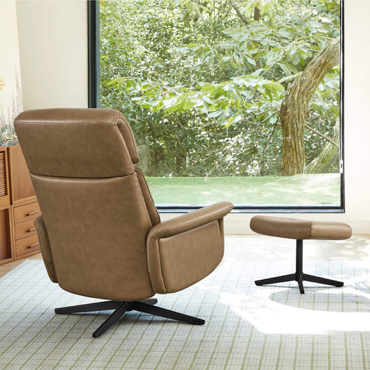 Swivel Reclining Chair & Ottoman in Genuine Leather