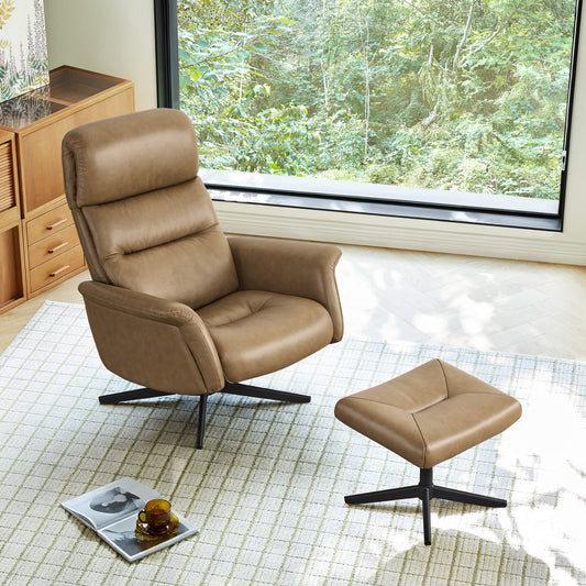 Swivel Reclining Chair & Ottoman in Genuine Leather