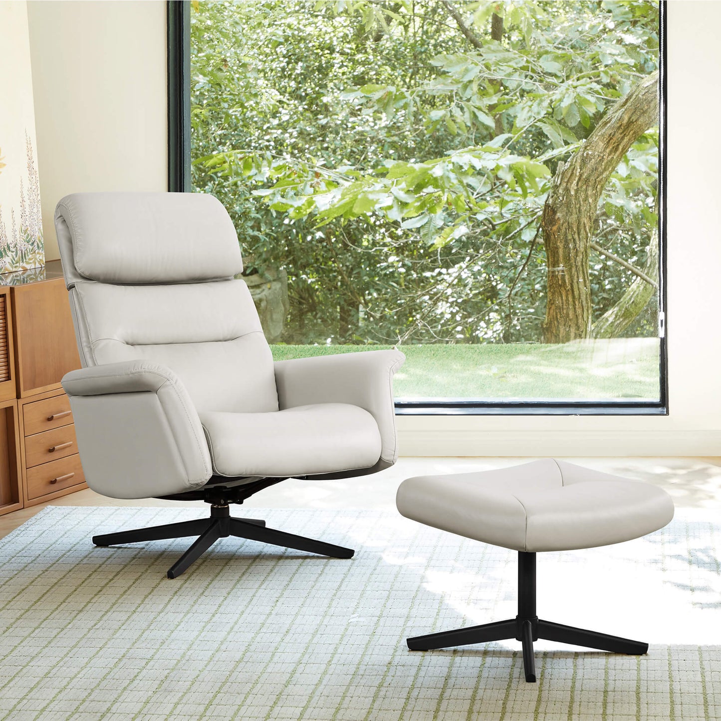 Swivel Reclining Chair & Ottoman in Genuine Leather
