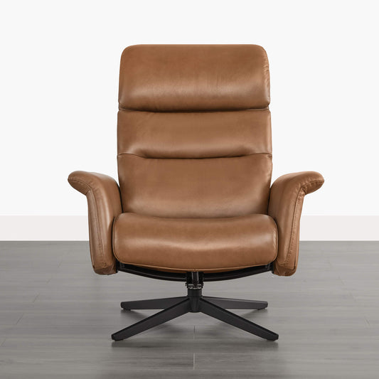 Swivel Reclining Chair & Ottoman in Genuine Leather