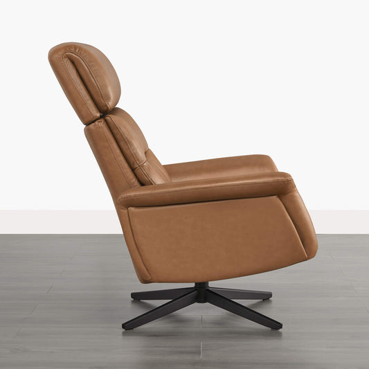 Swivel Reclining Chair & Ottoman in Genuine Leather