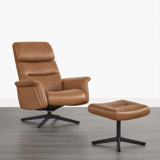 Swivel Reclining Chair & Ottoman in Genuine Leather