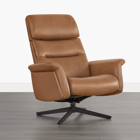 Swivel Reclining Chair & Ottoman in Genuine Leather