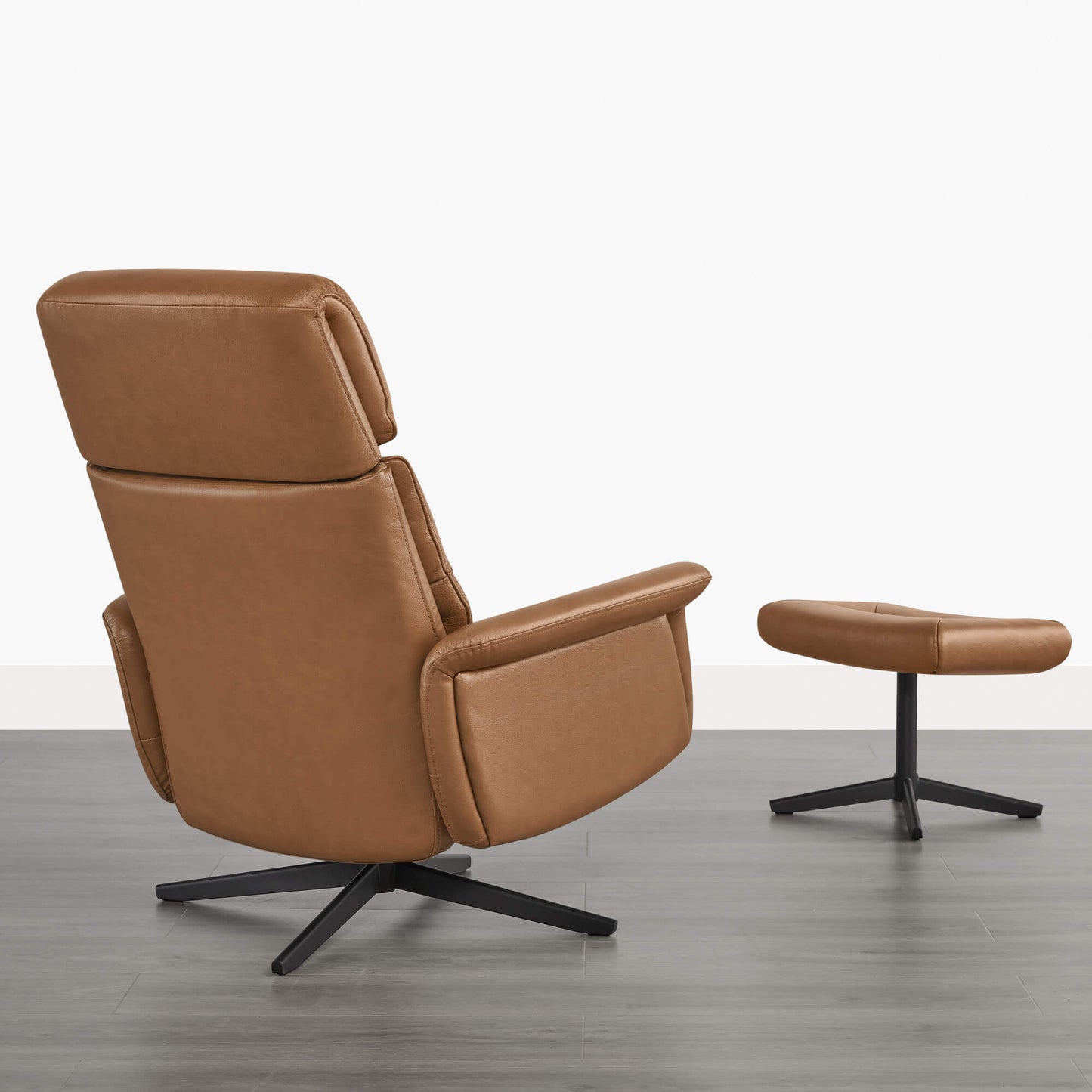 Swivel Reclining Chair & Ottoman in Genuine Leather