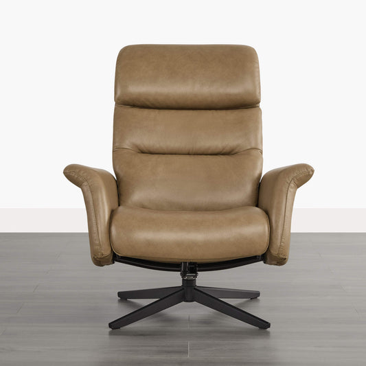 Swivel Reclining Chair & Ottoman in Genuine Leather