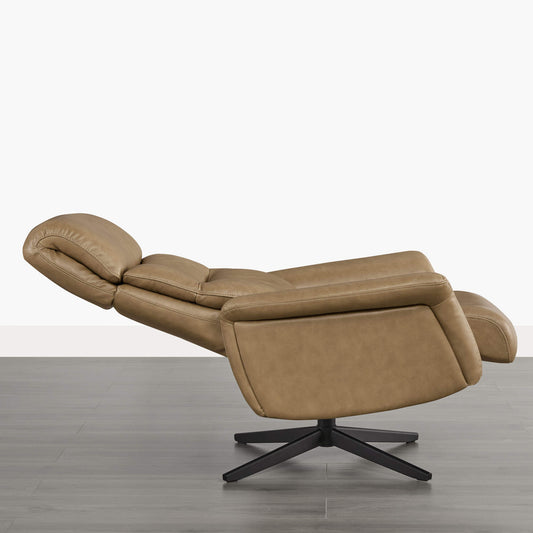 Swivel Reclining Chair & Ottoman in Genuine Leather