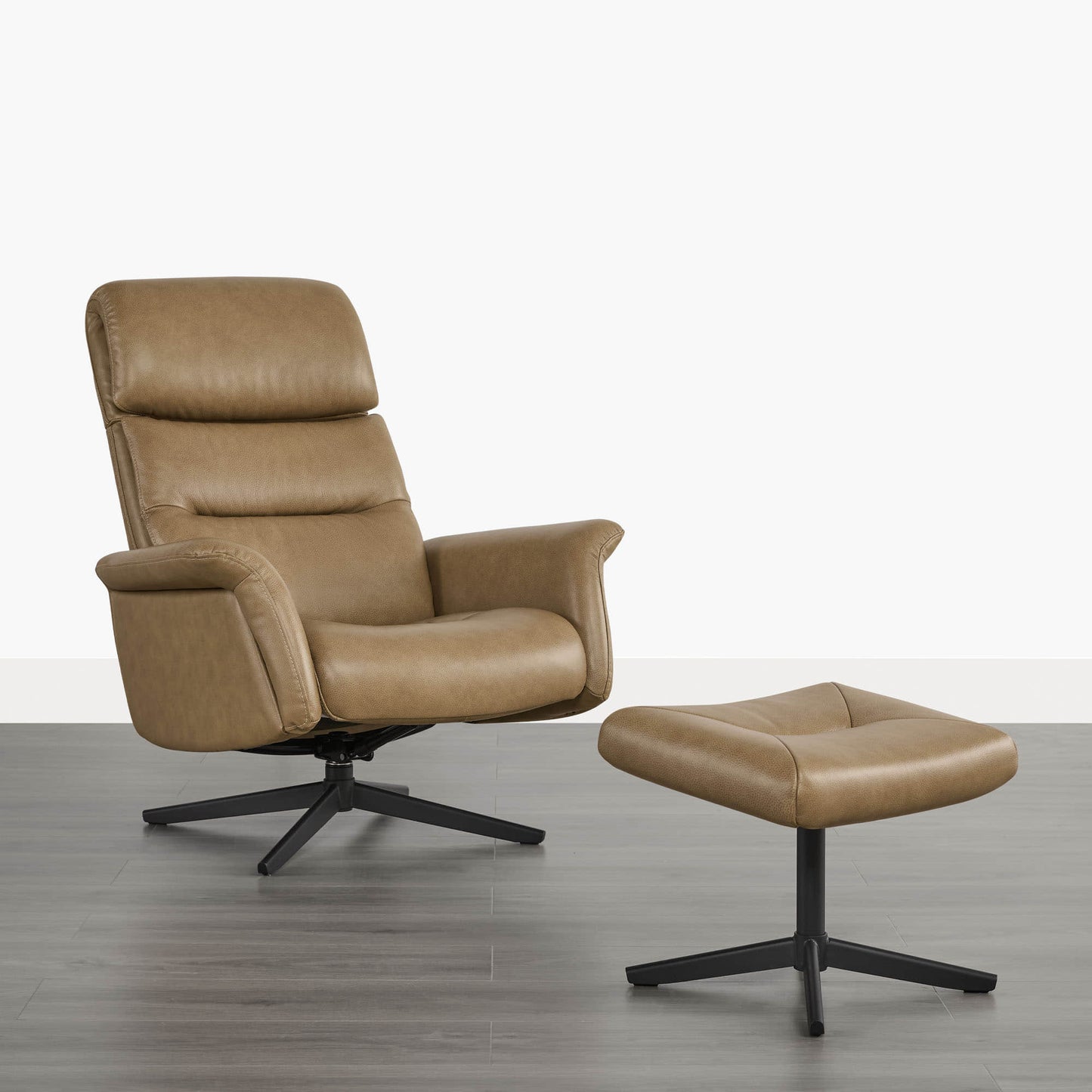 Swivel Reclining Chair & Ottoman in Genuine Leather