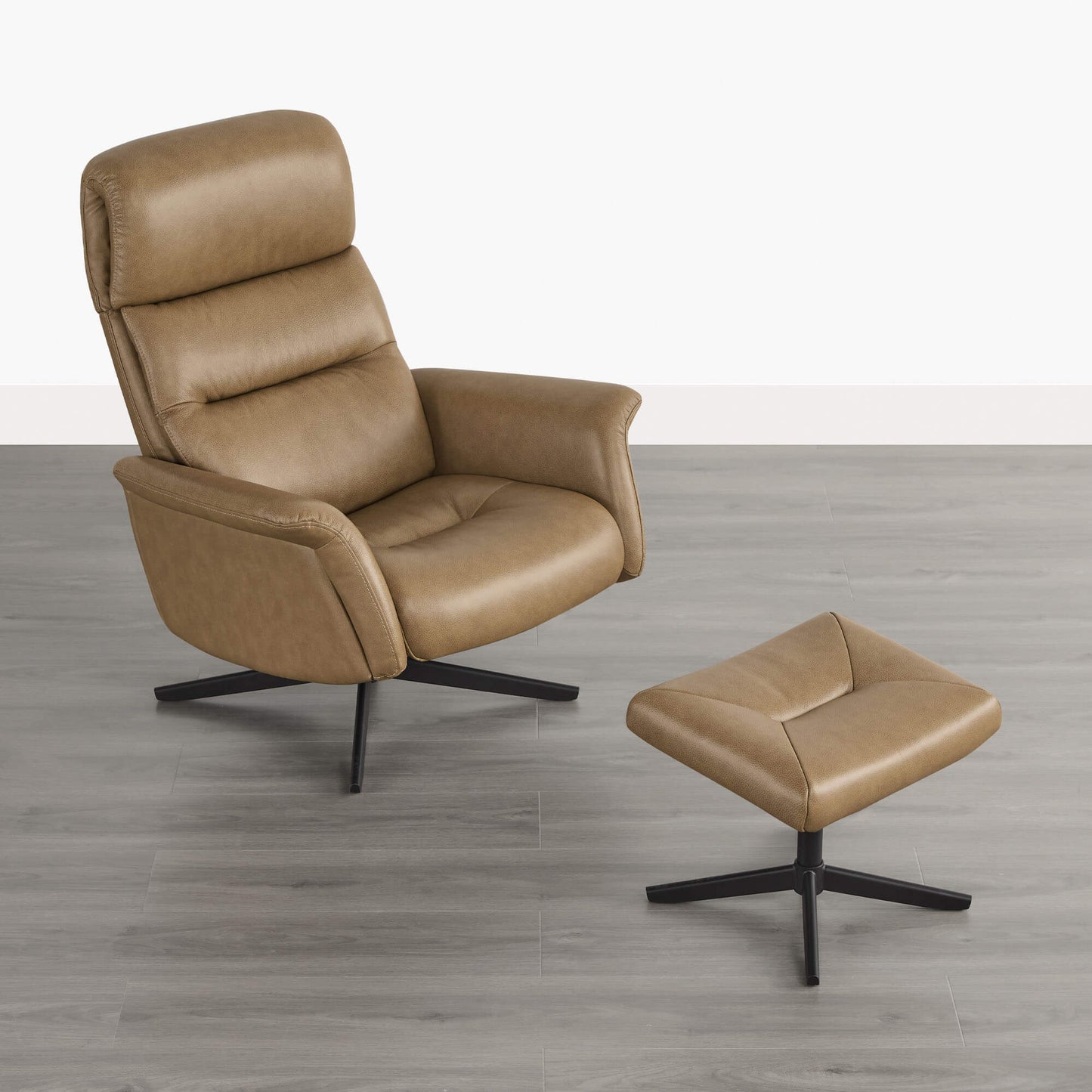 Swivel Reclining Chair & Ottoman in Genuine Leather