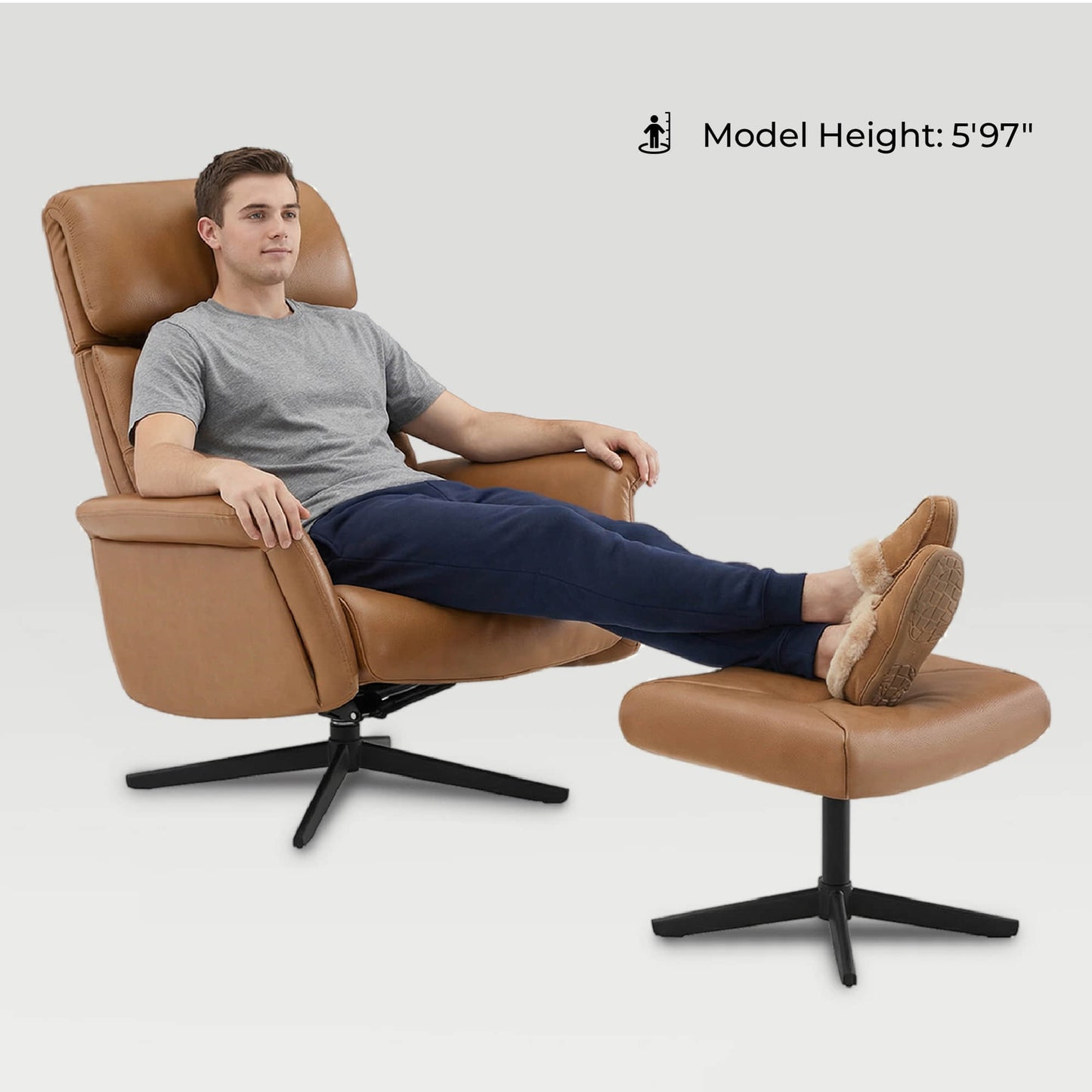 Swivel Reclining Chair & Ottoman in Genuine Leather