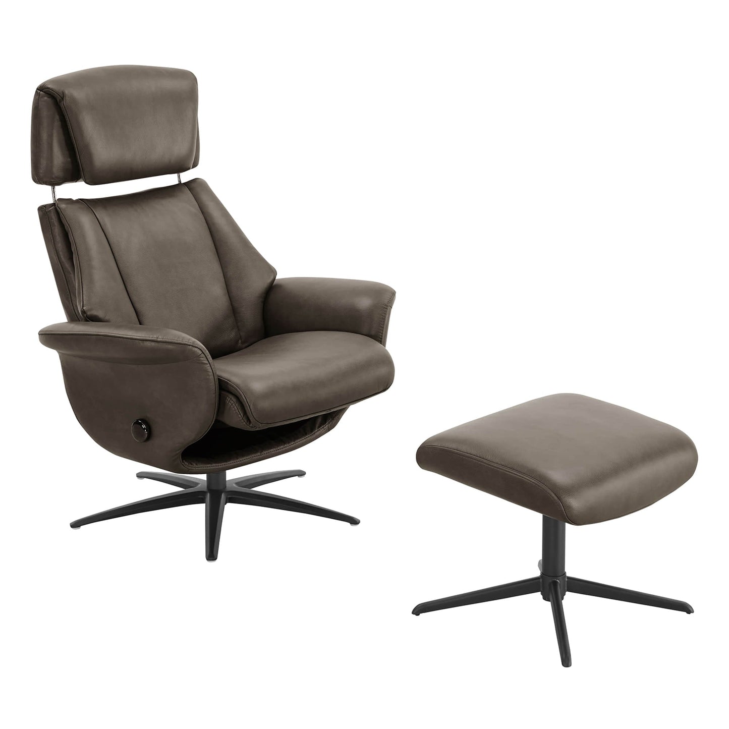 Swivel Reclining Chair with Ottoman in Genuine Leather