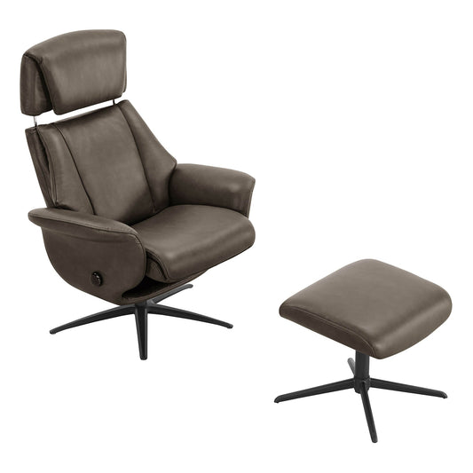 Swivel Reclining Chair with Ottoman in Genuine Leather