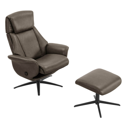 Swivel Reclining Chair with Ottoman in Genuine Leather