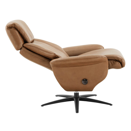 Swivel Reclining Chair with Ottoman in Genuine Leather