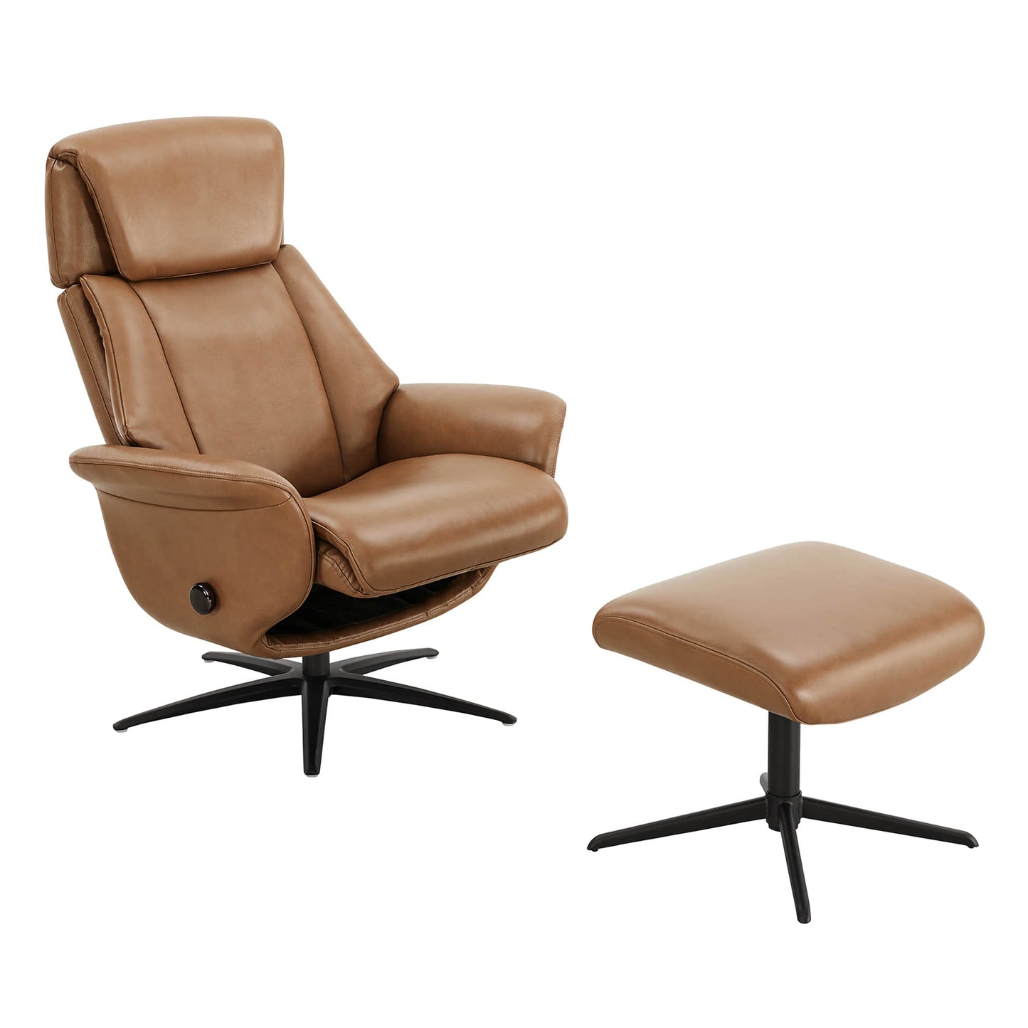 Swivel Reclining Chair with Ottoman in Genuine Leather