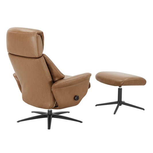 Swivel Reclining Chair with Ottoman in Genuine Leather